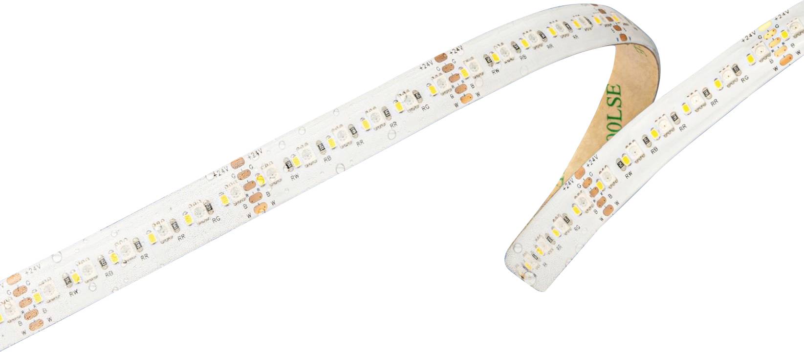Ein flexibles LED-Lichtband mit mehreren kleinen, gleichmäßig verteilten LED-Lampen entlang des Streifens, das für dekorative oder funktionale Beleuchtung verwendet wird.