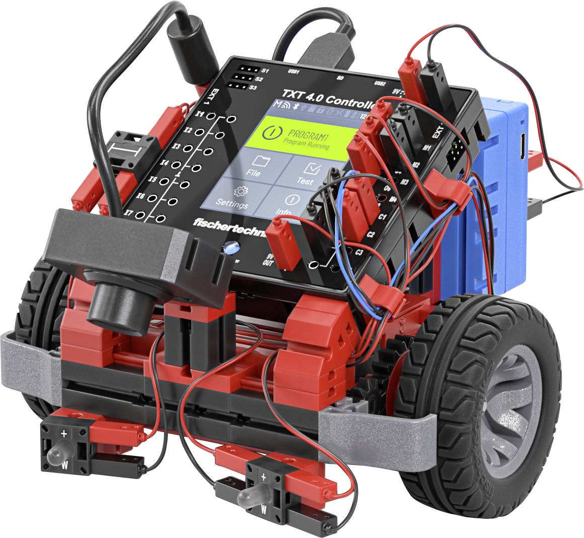 Ein Roboterfahrzeug mit einer Kontrollbildschirmanzeige mit der Bezeichnung 