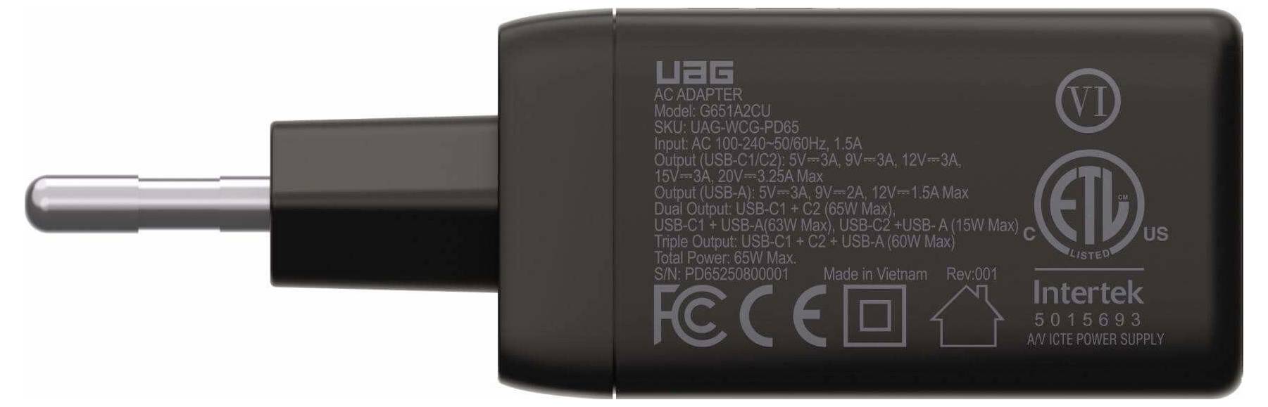 Urban Armor Gear SRGE Ladeadapter 65W USB-A Buchse, USB-C® 3.1 Buchse, USB-C® 3.2 Innenbereich