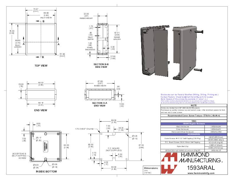 Hammond Electronics 1593ARALBK Hand-Gehäuse 74 x 76 x 27 ABS Kunststoff Schwarz 1St.