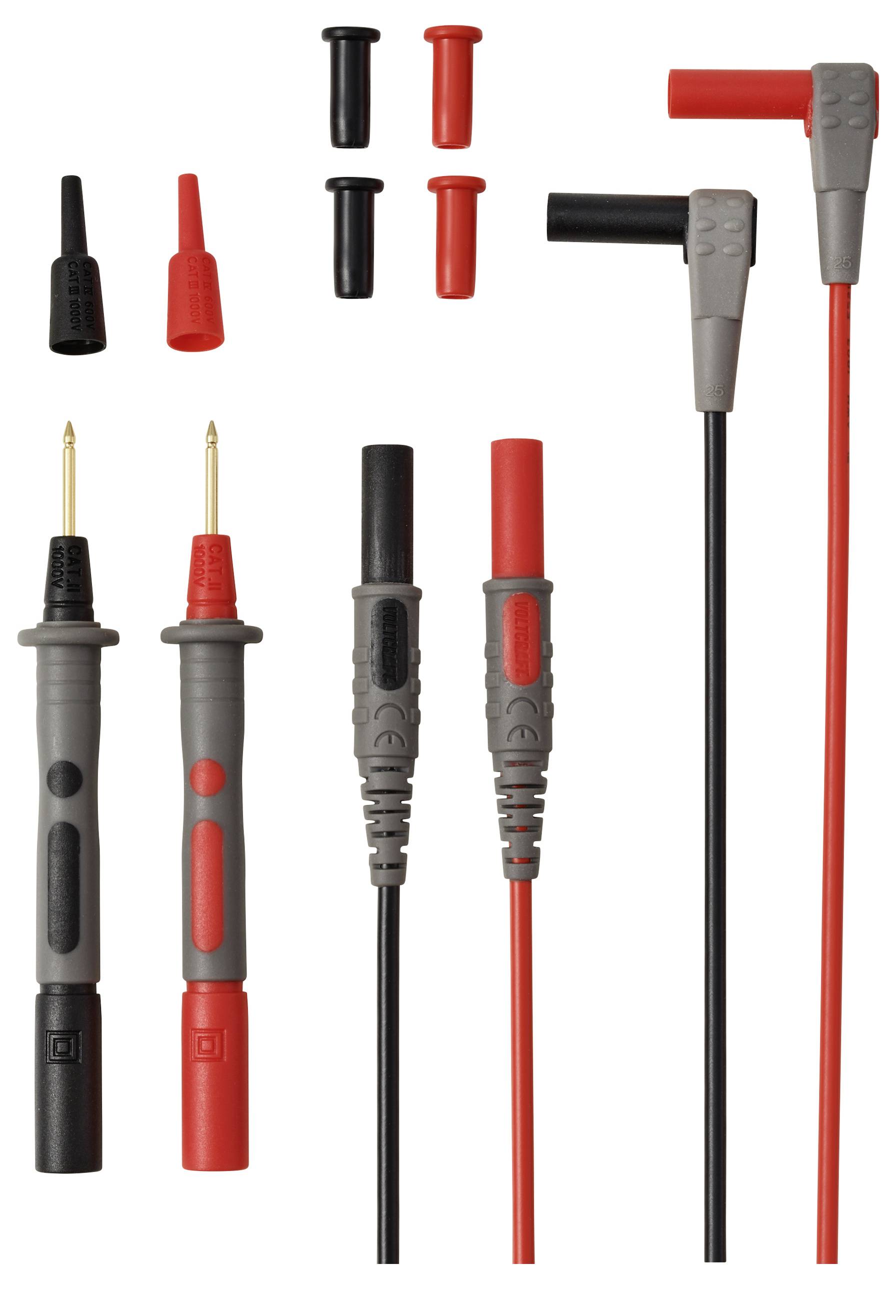Spannungsprüfer-Set enthält rote und schwarze Messleitungen, Klemmen und Spitzen, die für elektrische Tests und Messungen verwendet werden.