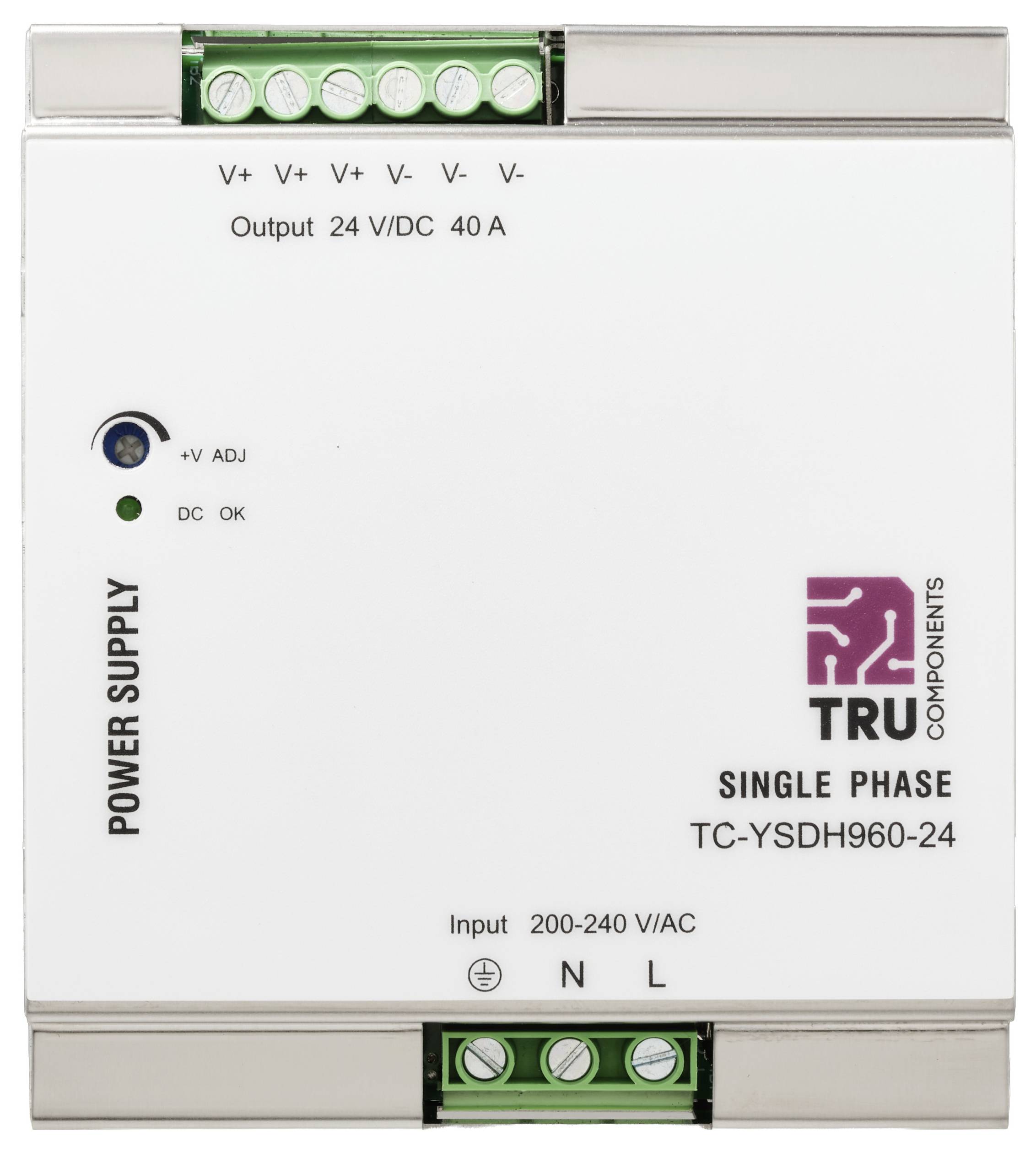 Einphasen-Stromversorgungseinheit von TRU Components, Modell TC-YSDH960-24. Eingang: 200-240 V/AC, Ausgang: 24 V/DC, 40 A.