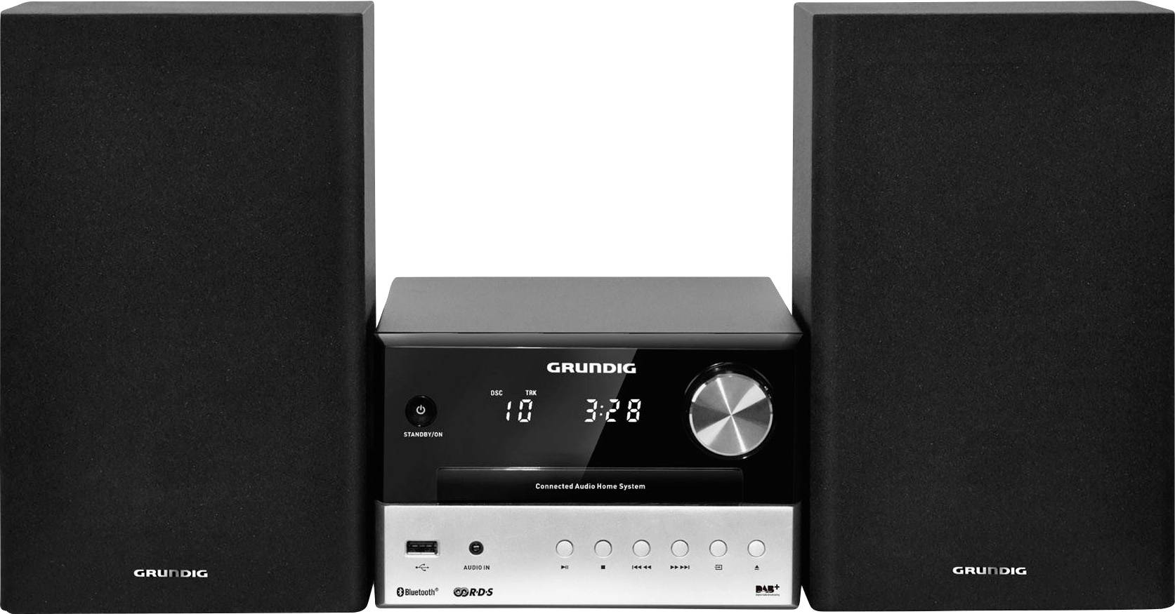 Grundig CMS 3000 Stereoanlage DAB+, Bluetooth®, CD, USB, AUX, 2 x 15W Schwarz, Silber