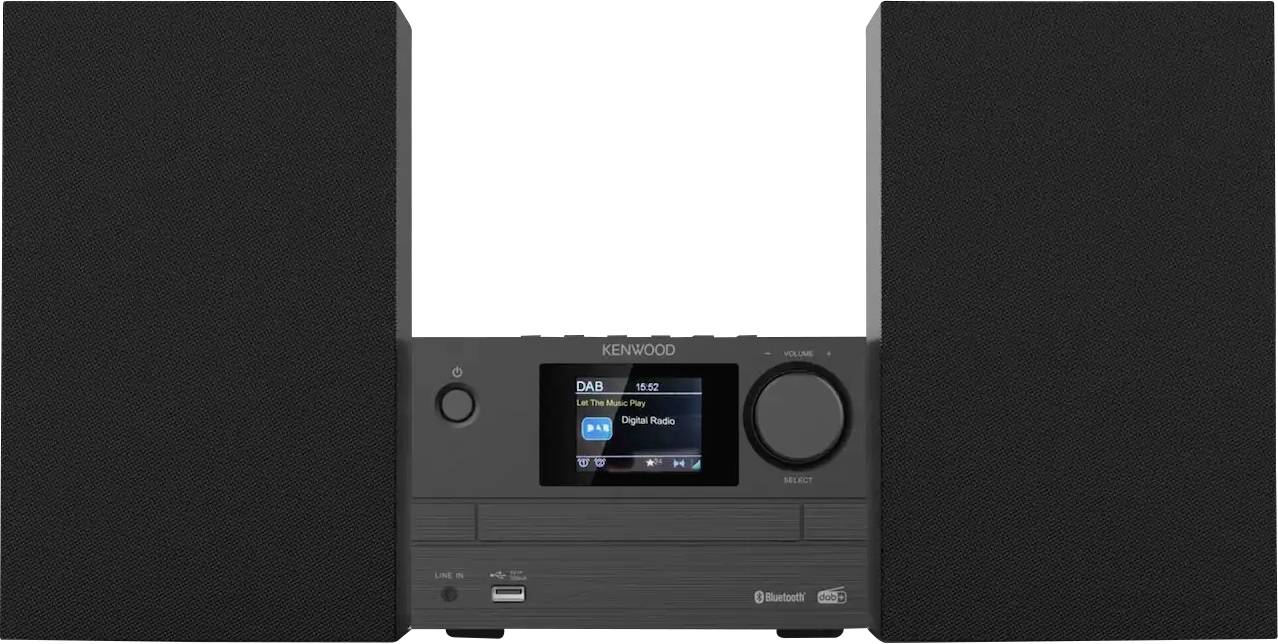 Kenwood M-525DAB Stereoanlage Bluetooth®, AUX, USB, DAB, DAB+, Funkempfang, CD, MP3, Inkl. Fernbedienung 2 x 7W Schwarz