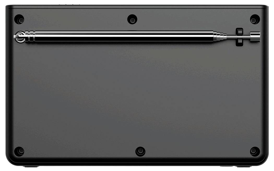 Das Bild zeigt die Unterseite einer tragbaren Spielekonsole mit einem Eingabestift, der in einem Schlitz befestigt ist.