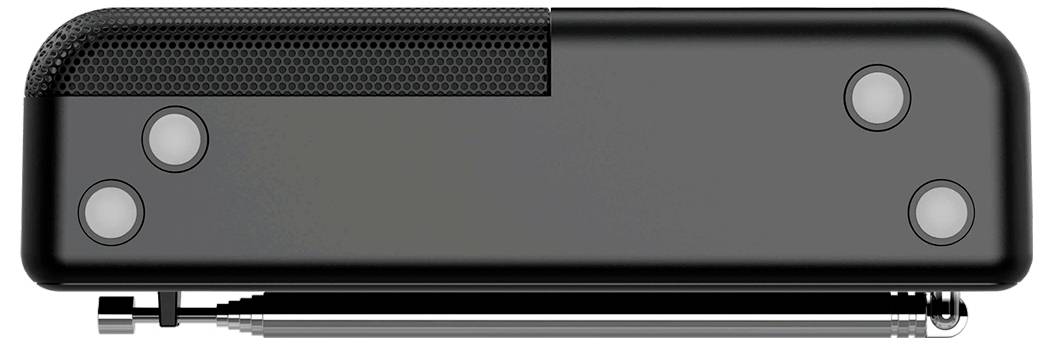 Eine schwarze Webcam mit einem netzartigen Design auf der linken Seite und einem zylindrischen Gehäuse, ausgestattet mit vier kreisförmigen Linsen und einem faltbaren Ständer darunter.