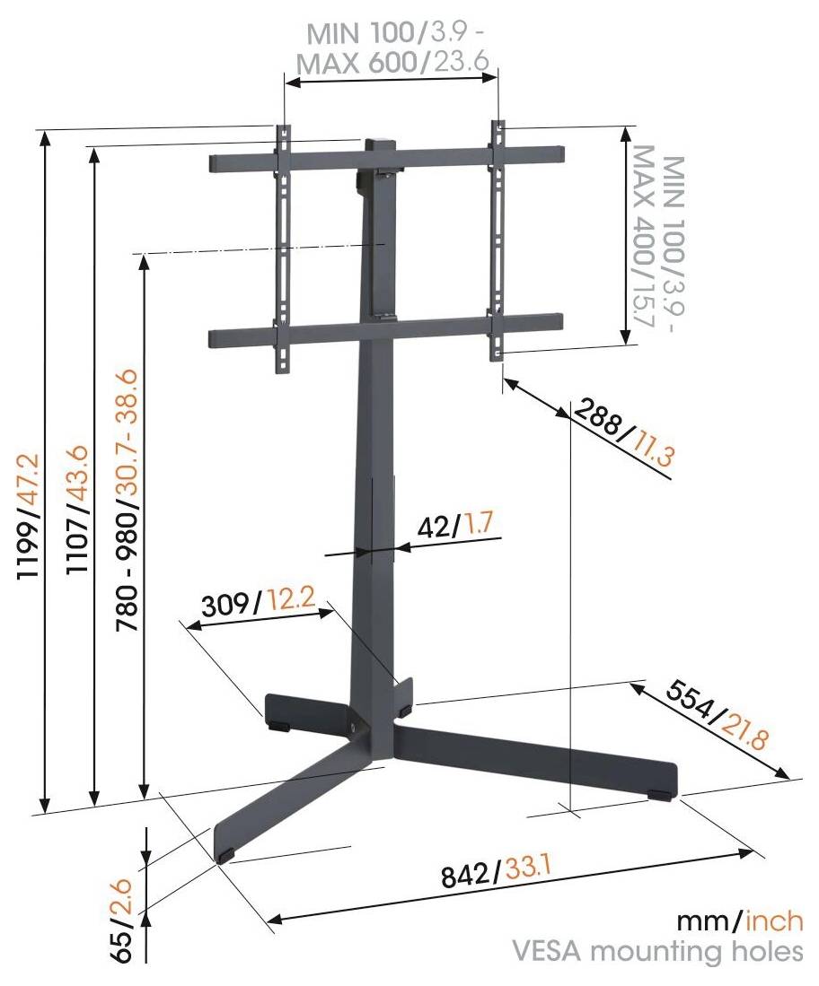 Vogel's COMFORT TVS TV-Standfuß 101,6cm (40") - 195,6cm (77") Bodenständer, Drehbar
