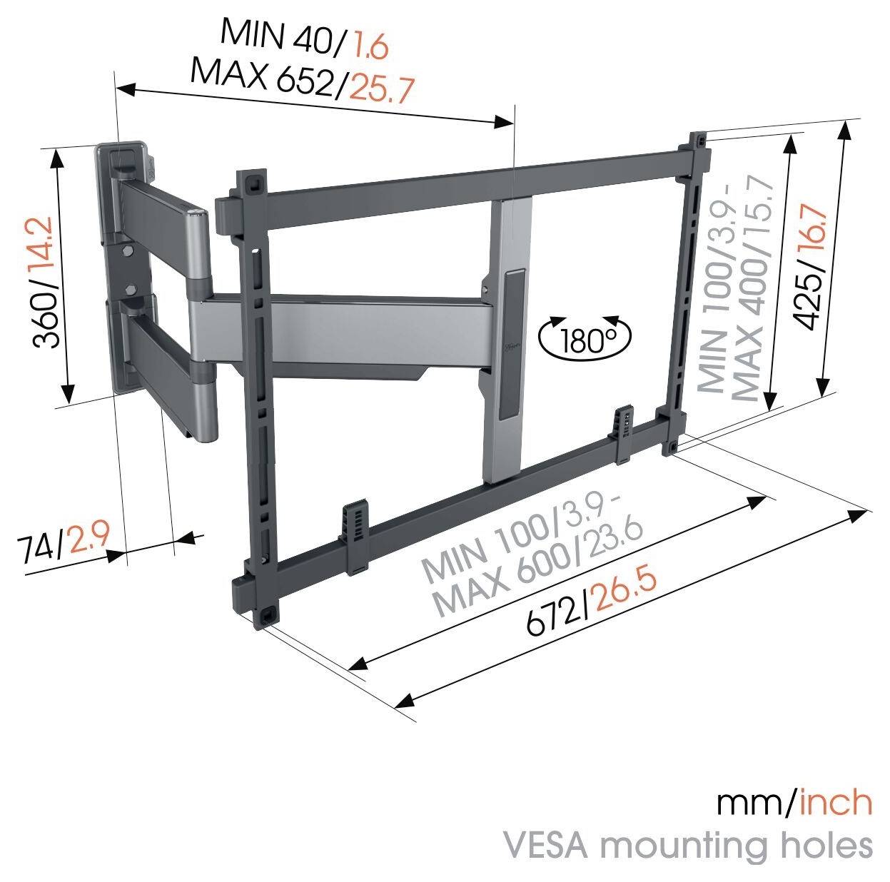 Vogel's ELITE TVM TV-Wandhalterung 101,6cm (40") - 195,6cm (77") Schwenkbar