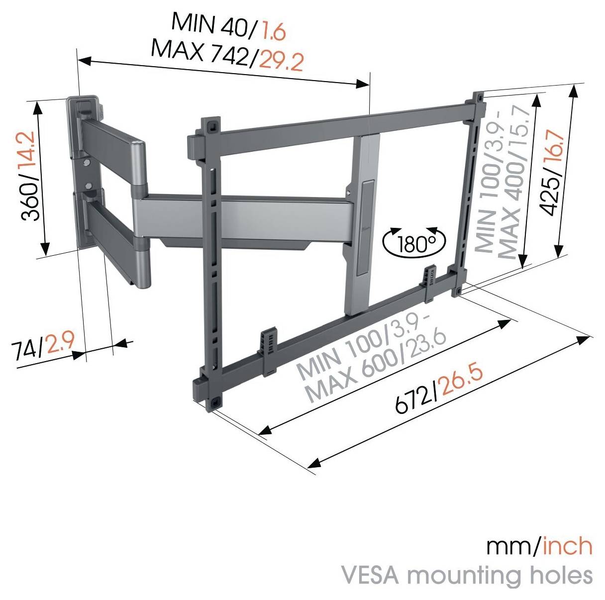 Vogel's ELITE TVM TV-Wandhalterung 139,7cm (55") - 254,0cm (100") Schwenkbar