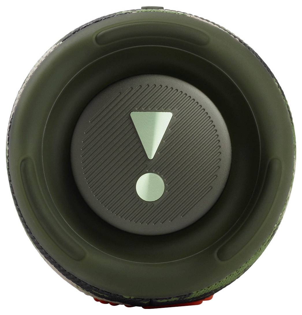 Eine runde grüne Taste mit einem großen Ausrufezeichen in der Mitte, was auf eine Warn- oder Warnfunktion hindeutet.