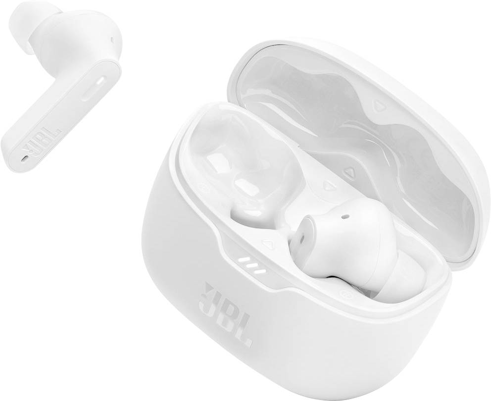 JBL Tune Beam In Ear Kopfhörer Kabellos, Bluetooth® Stereo Weiß Noise Cancelling, Mikrofon-Rauschunterdrückung Ladecase