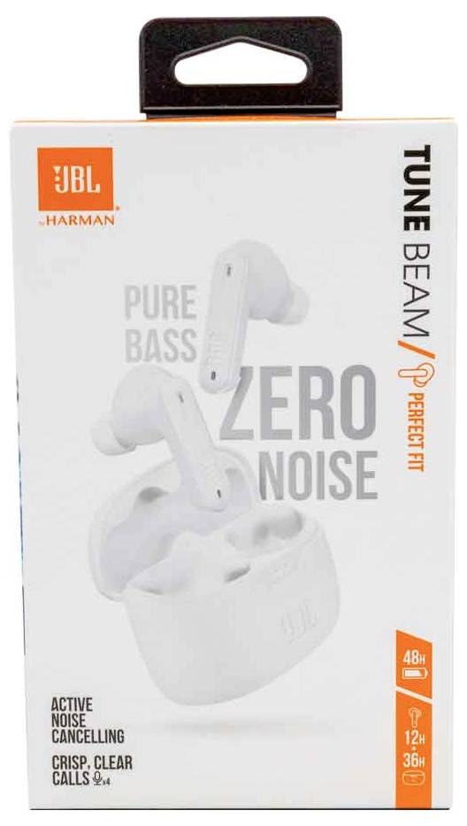 JBL Tune Beam In Ear Kopfhörer Kabellos, Bluetooth® Stereo Weiß Noise Cancelling, Mikrofon-Rauschunterdrückung Ladecase