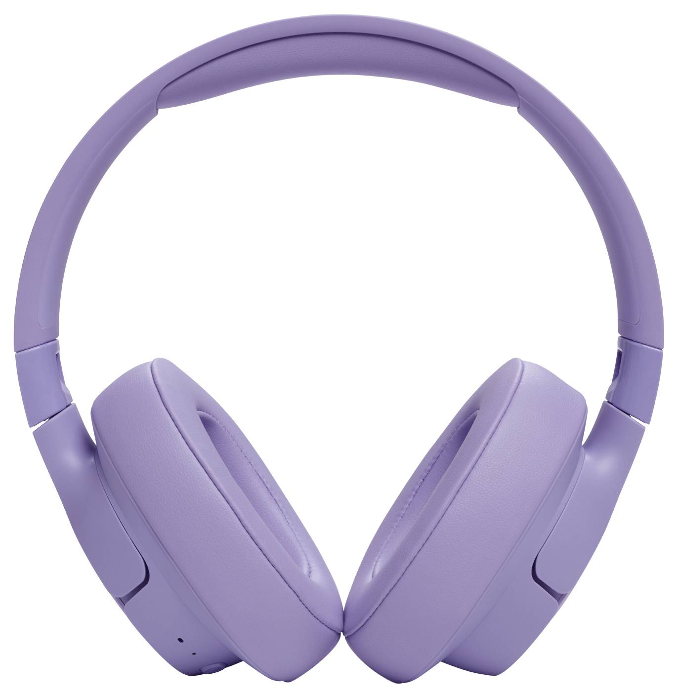 Lila Over-Ear-Kopfhörer mit gepolsterten Ohrmuscheln und verstellbarem Kopfbügel, aufrecht vor einem schlichten weißen Hintergrund positioniert.