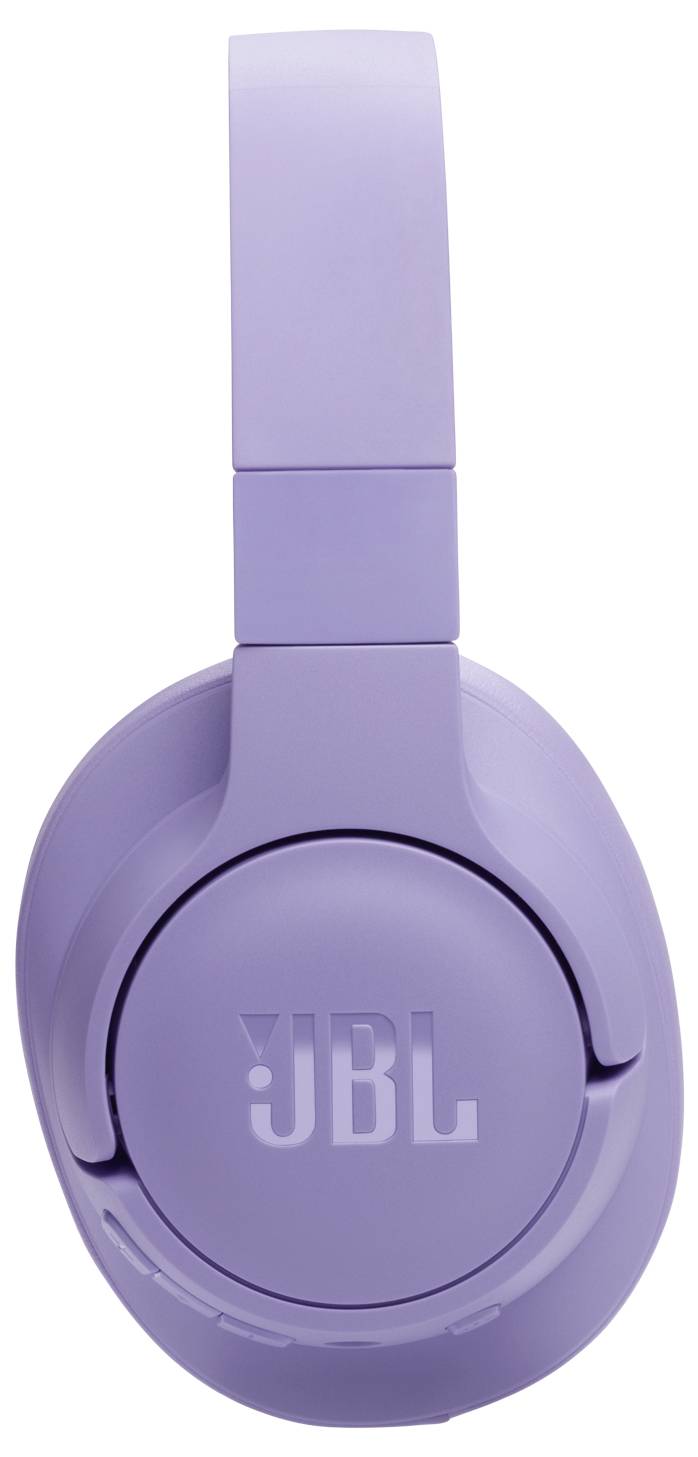 Lila Over-Ear-Kopfhörer mit 'JBL'-Logo auf der Ohrmuschel, von der Seite gezeigt.