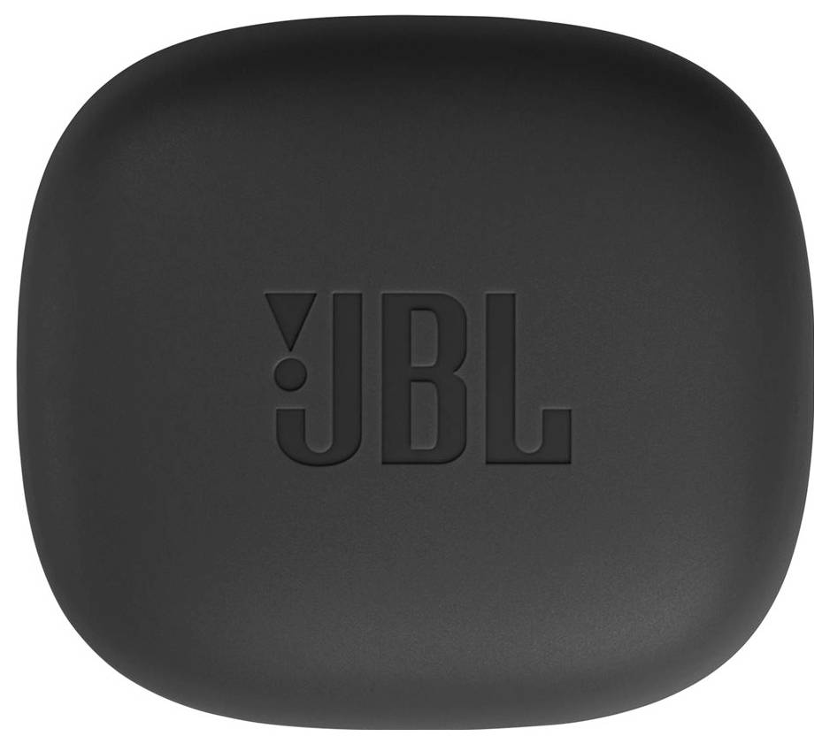 JBL-Logo, eingeprägt auf einem schwarzen, quadratischen Etui.