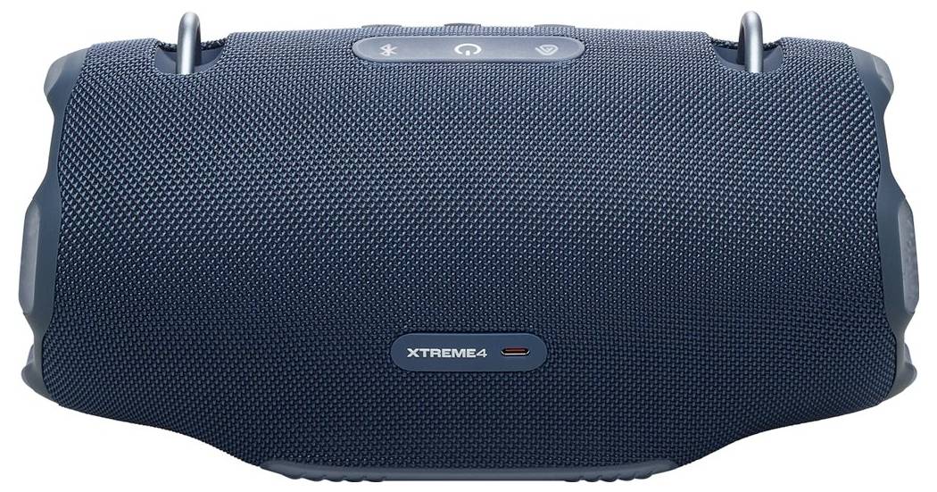 Ein tragbarer Bluetooth-Lautsprecher mit einer strukturierten Oberfläche, ausgestattet mit Bedienungstasten auf der Oberseite. Die Markenbezeichnung 'Xtreme 4' ist auf der Vorderseite sichtbar.
