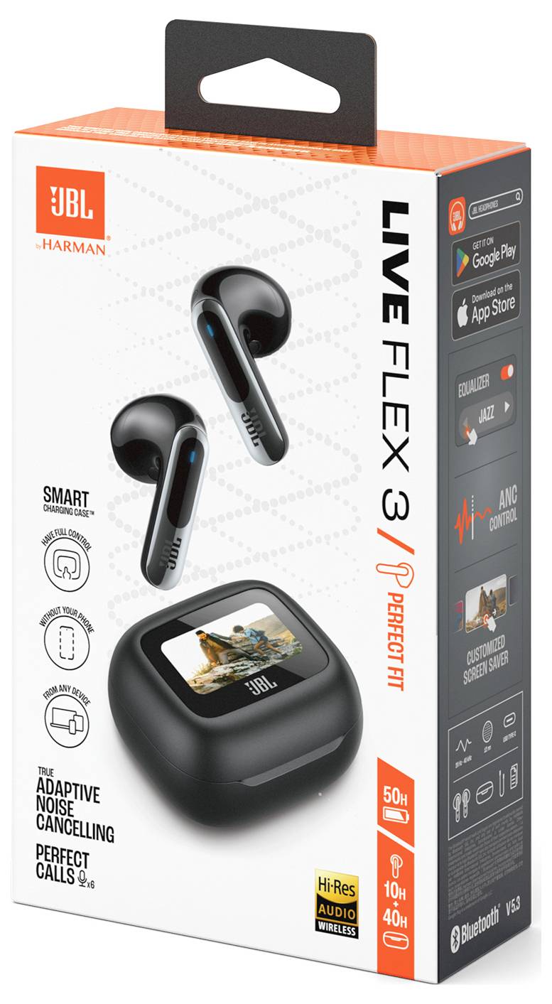 JBL Live Flex 3 In Ear Kopfhörer Kabellos, Bluetooth® Stereo Schwarz Noise Cancelling, Mikrofon-Rauschunterdrückung Ladecase