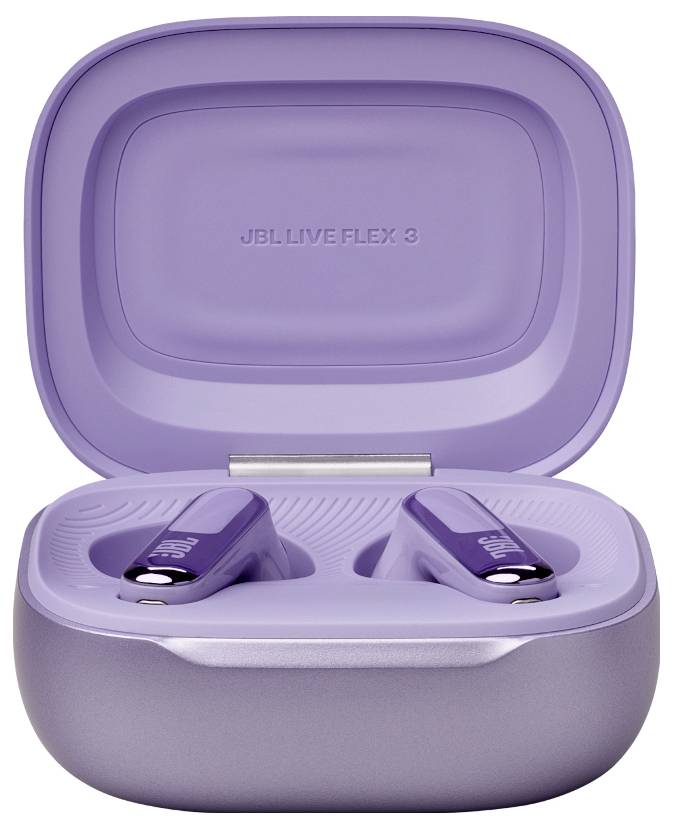 JBL Live Flex 3 In Ear Kopfhörer Kabellos, Bluetooth® Stereo Violett Noise Cancelling, Mikrofon-Rauschunterdrückung Ladecase, Batterieladeanzeige