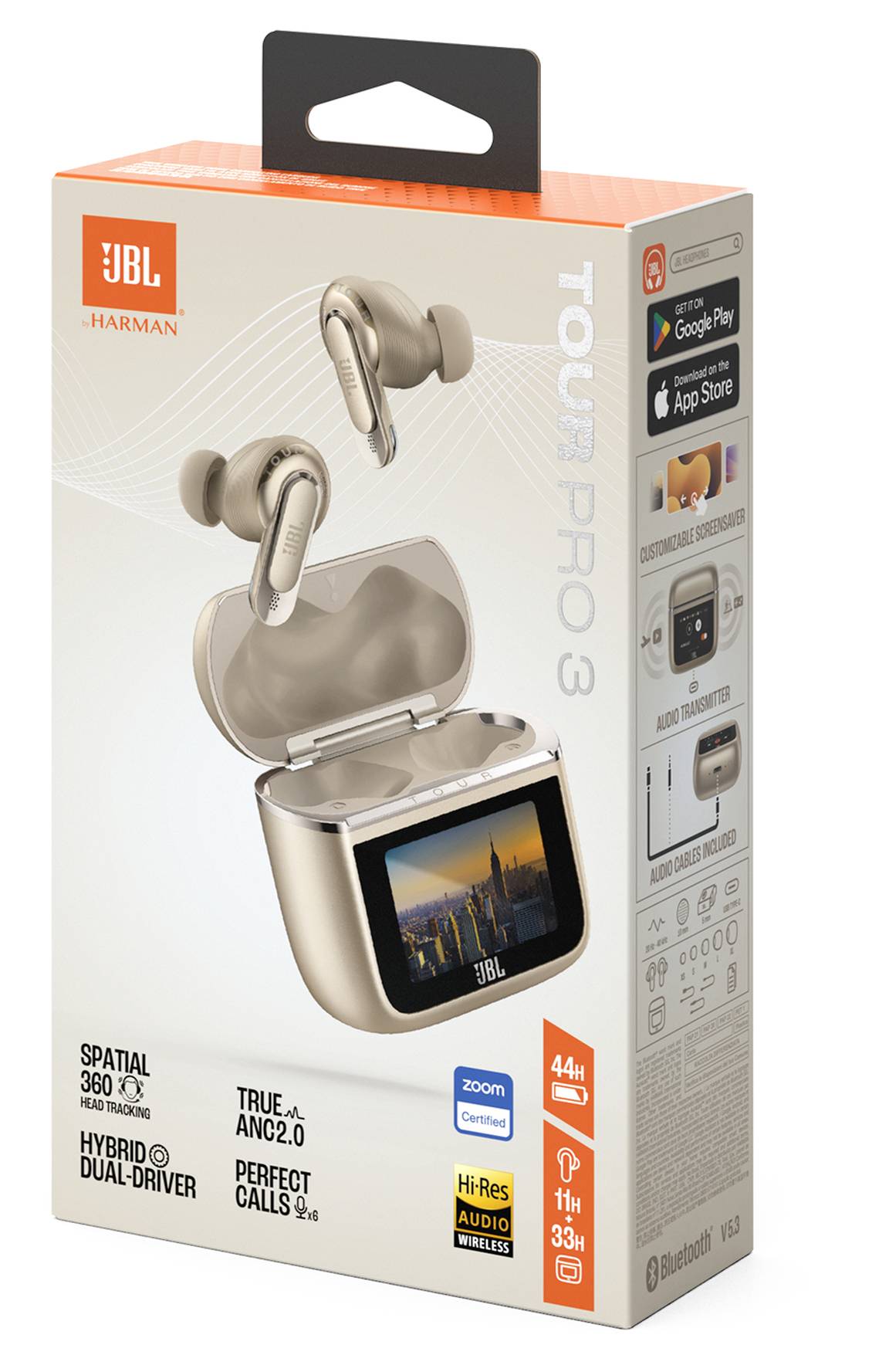 JBL Tour Pro 3 In Ear Headset Kabellos, Bluetooth® Latte Beige Noise Cancelling, High-Resolution Audio, DAC