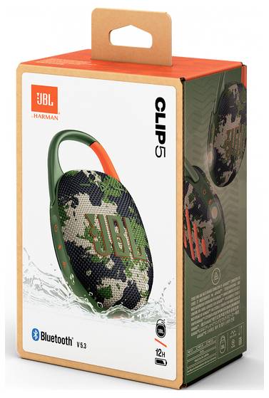 JBL Clip 5 Bluetooth® Lautsprecher tragbar, staubfest, Wasserfest Camouflage