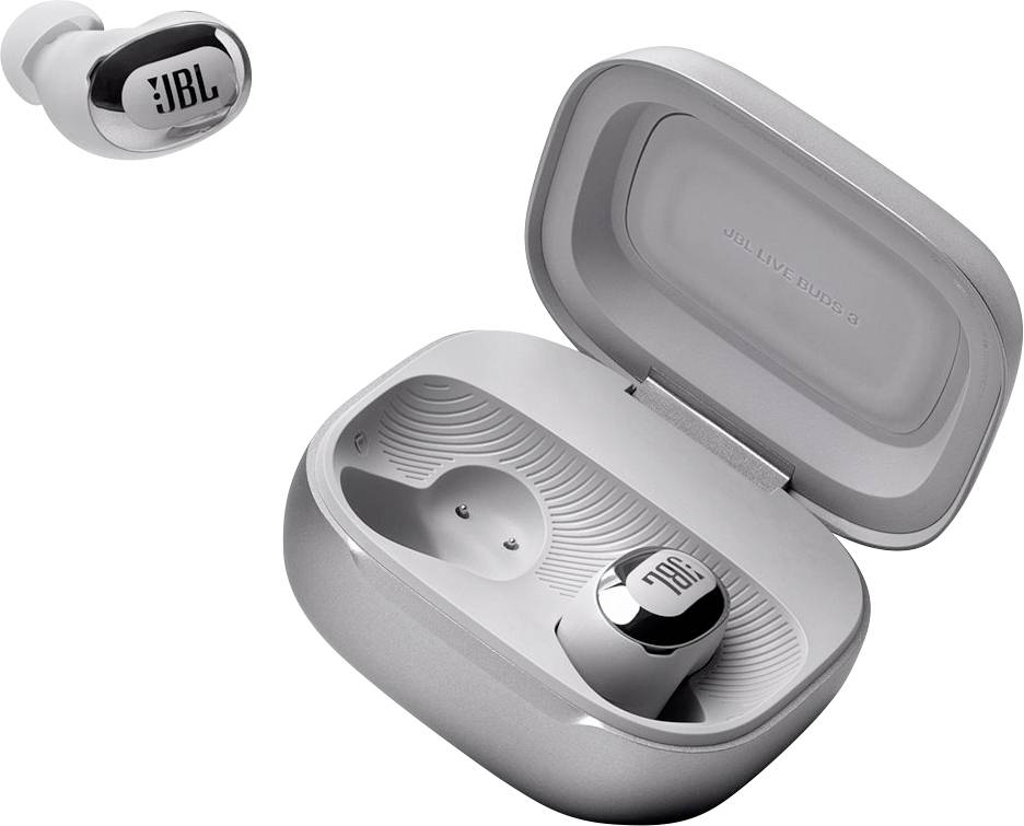 JBL Live Buds 3 In Ear Headset Kabellos, Bluetooth® Stereo Silber Noise Cancelling, Mikrofon-Rauschunterdrückung Ladecase