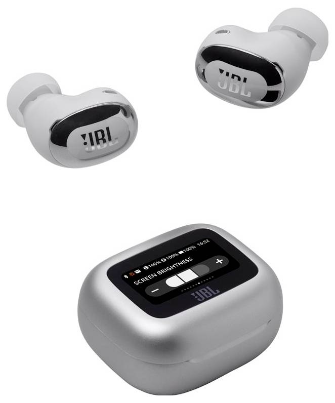 JBL Live Buds 3 In Ear Headset Kabellos, Bluetooth® Stereo Silber Noise Cancelling, Mikrofon-Rauschunterdrückung Ladecase, Batterieladeanzeige, Lau