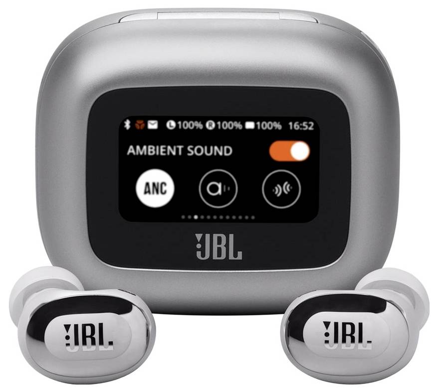 JBL Live Buds 3 In Ear Headset Kabellos, Bluetooth® Stereo Silber Noise Cancelling, Mikrofon-Rauschunterdrückung Ladecase, Batterieladeanzeige, Lau