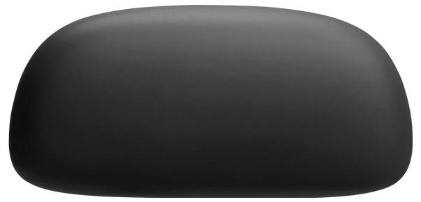 Ein schwarzes, gebogenes, rechteckiges Objekt mit glatter Oberfläche; möglicherweise ein Kissen oder eine Kopfstütze.