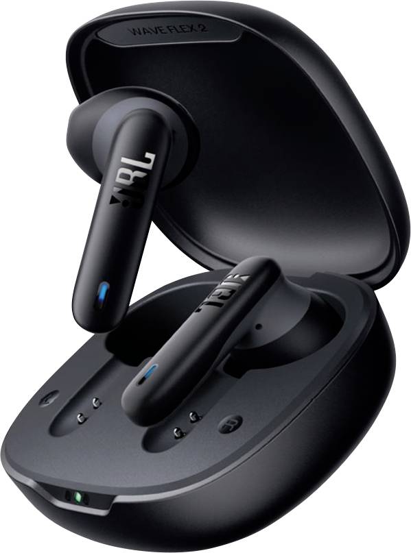 JBL Wave Flex 2 In Ear Kopfhörer Kabellos, Bluetooth® Stereo Schwarz Mikrofon-Rauschunterdrückung Ladecase, Lautstärkeregelung