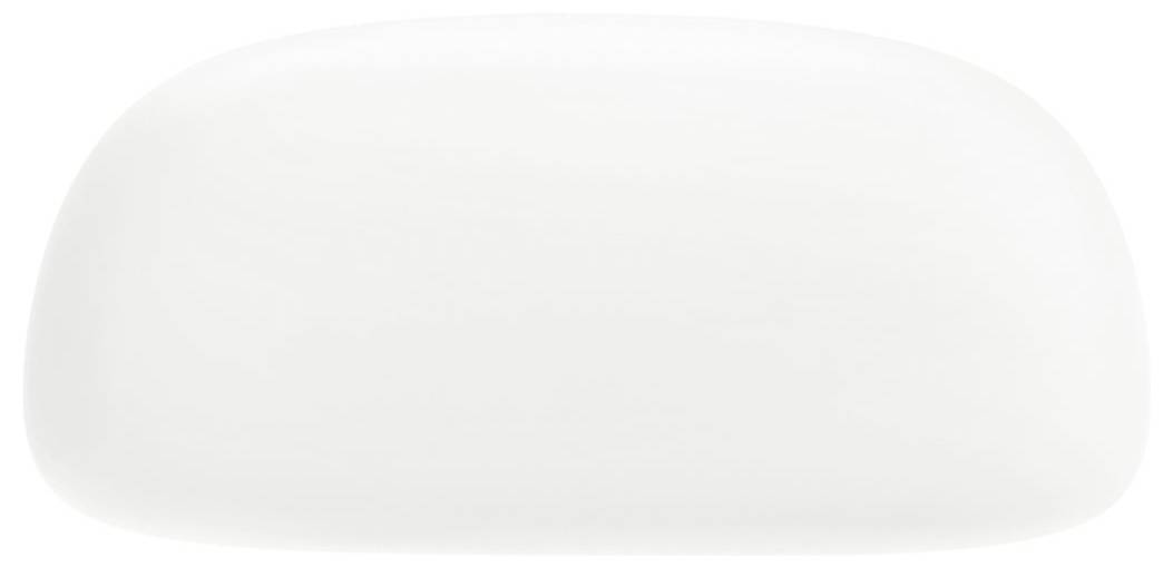 Eine schlichte weiße Seifenbar vor einem weißen Hintergrund.