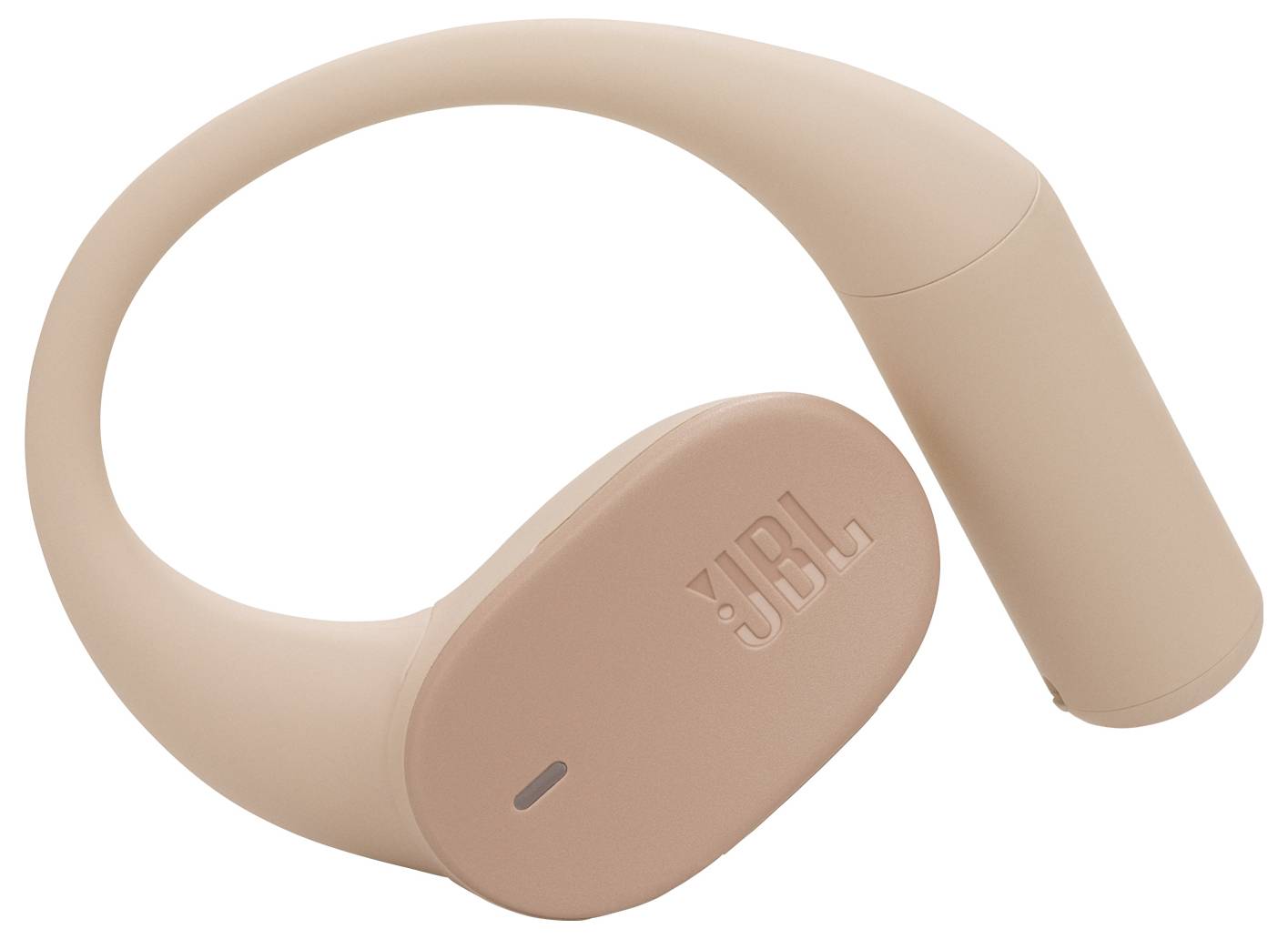 Kabellose JBL-Kopfhörer in Roséfarben, mit einem stromlinienförmigen, geschwungenen Design.