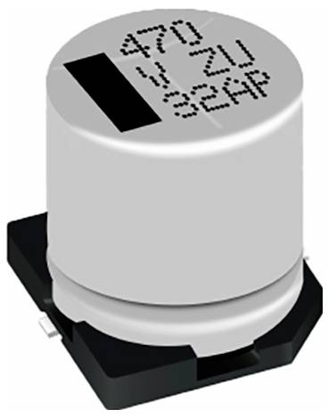 Elektrolytkondensator mit Markierung '470 V ZU 32AP', mit zylindrischem Gehäuse und flacher Basis mit zwei Anschlüssen.