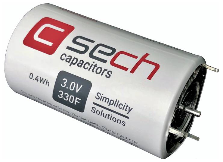 Ein zylindrischer Kondensator mit der Bezeichnung „sech-Kondensatoren