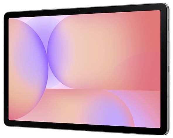 Ein Tablet, das einen lebendigen abstrakten Hintergrund zeigt, mit weichen Farbverläufen in Rosa, Lila und Orange, der eine beruhigende Ästhetik erzeugt.