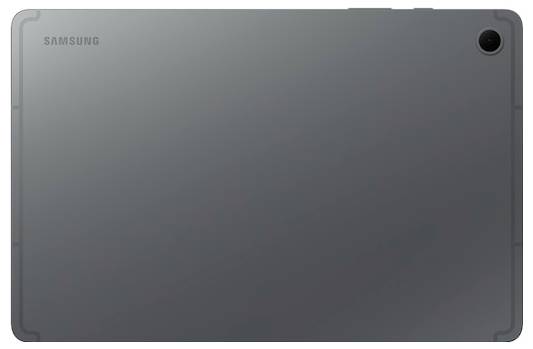 Rückansicht eines Samsung-Tablets in einer dunklen Farbe, mit der Kamera in der oberen rechten Ecke.