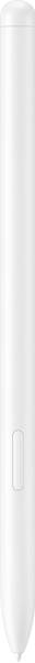 Ein weißer Stylus-Stift mit einer schlanken, zylindrischen Form und einem Knopf nahe der Spitze, entwickelt für digitale Geräte.