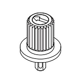 Ein zylindrischer, gerillter Bedienknopf mit einem Richtungspfeil oben, wahrscheinlich zur Einstellung von Geräteeinstellungen oder Haushaltsgeräten verwendet.