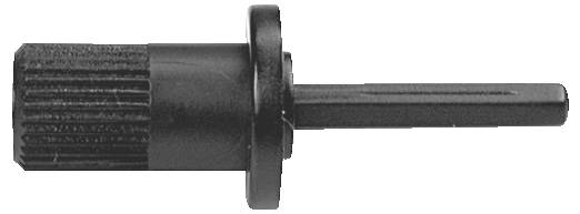 Ein schwarzer Plastik-Werkzeugadapter mit gerilltem Griff und flachem Metallstück, wahrscheinlich zum Anbringen oder Justieren von mechanischen Komponenten verwendet.
