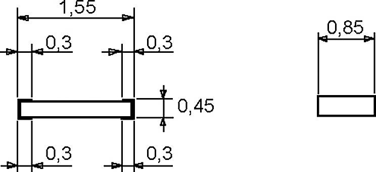 Eine technische Zeichnung, die zwei rechteckige Formen mit Abmessungen zeigt. Das linke Rechteck ist 1,55 x 0,45 Einheiten groß. Das rechte Rechteck ist 0,85 Einheiten breit.