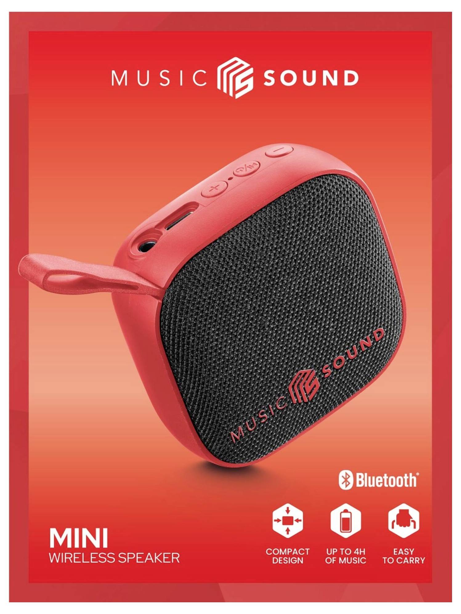 Roter tragbarer Bluetooth-Lautsprecher mit „Music Sound