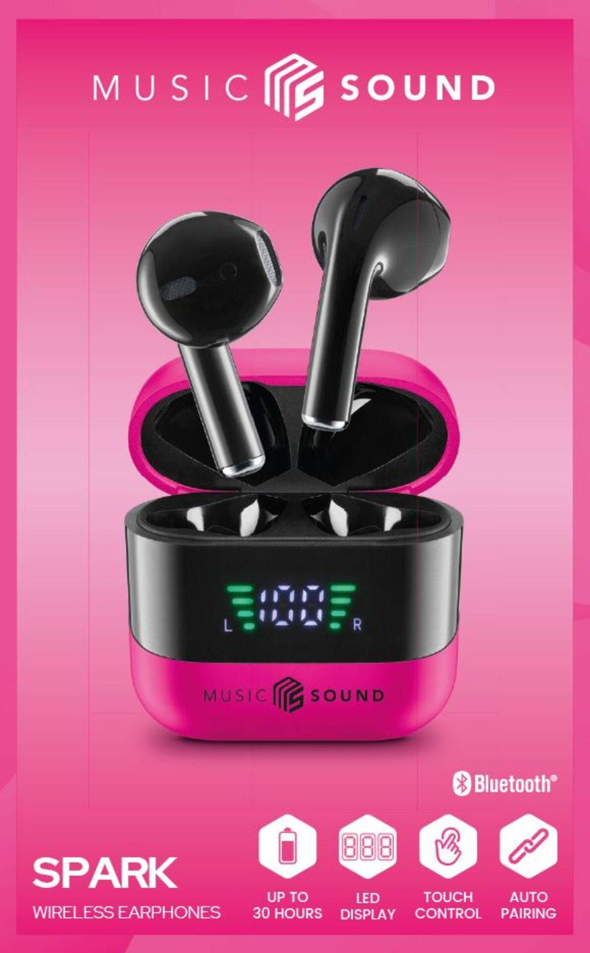 Cellularline In Ear Headset Bluetooth®, Kabellos Pink, Schwarz Ladecase, Batterieladeanzeige, Lautstärkeregelung