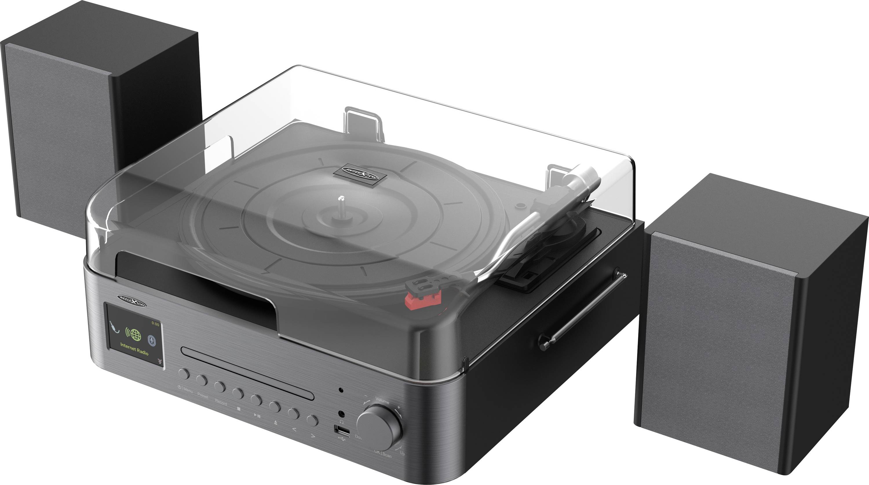 Reflexion Internetradio HiFi-Tuner Schwarz, Braun DAB+, CD-Player, Bluetooth®, Inkl. Lautsprechern