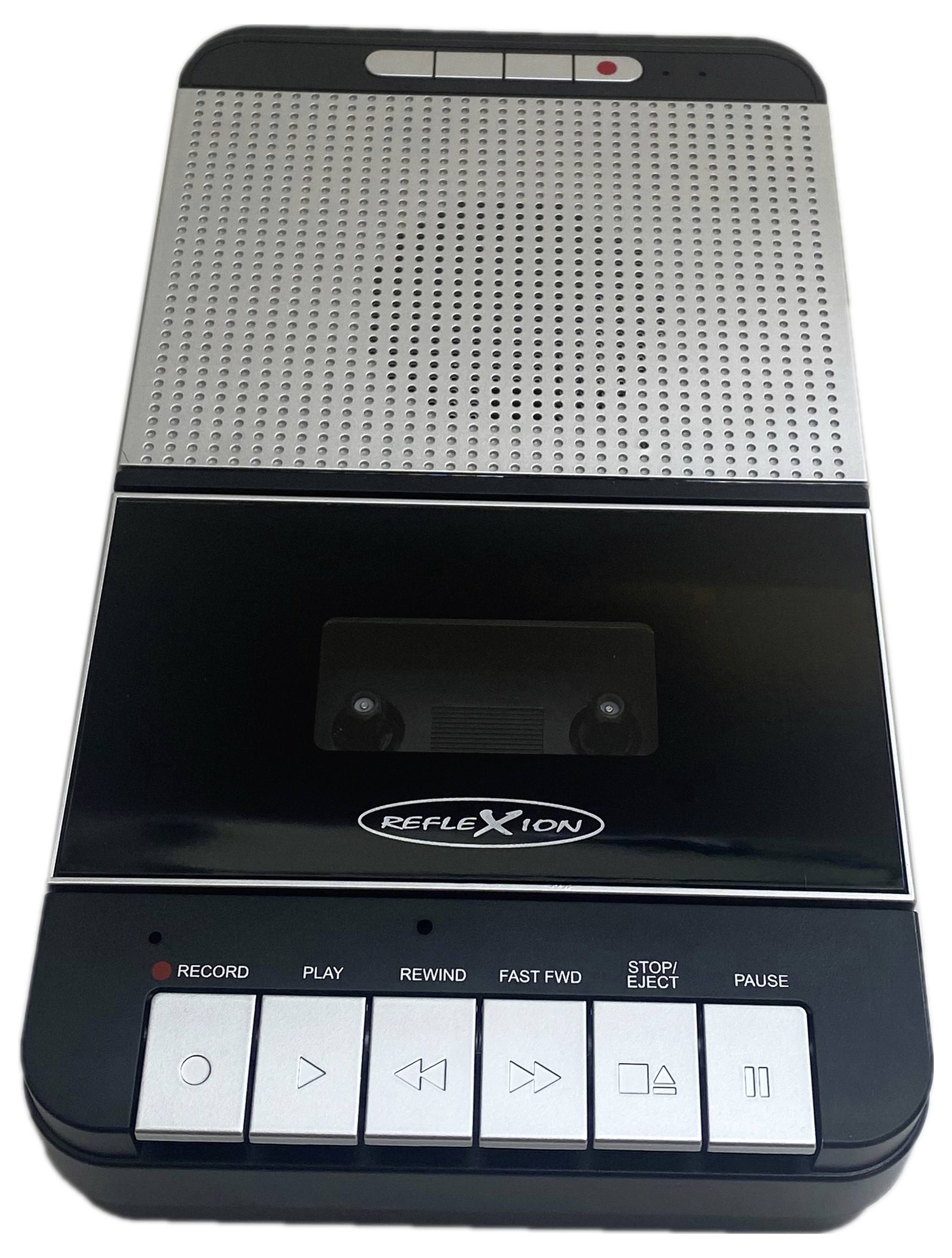 Kassettenrekorder mit 'Reflexion'-Aufschrift, ausgestattet mit Tasten für Aufnahme, Wiedergabe, Rückspulen, Vorspulen, Stopp/Auswerfen und Pause.