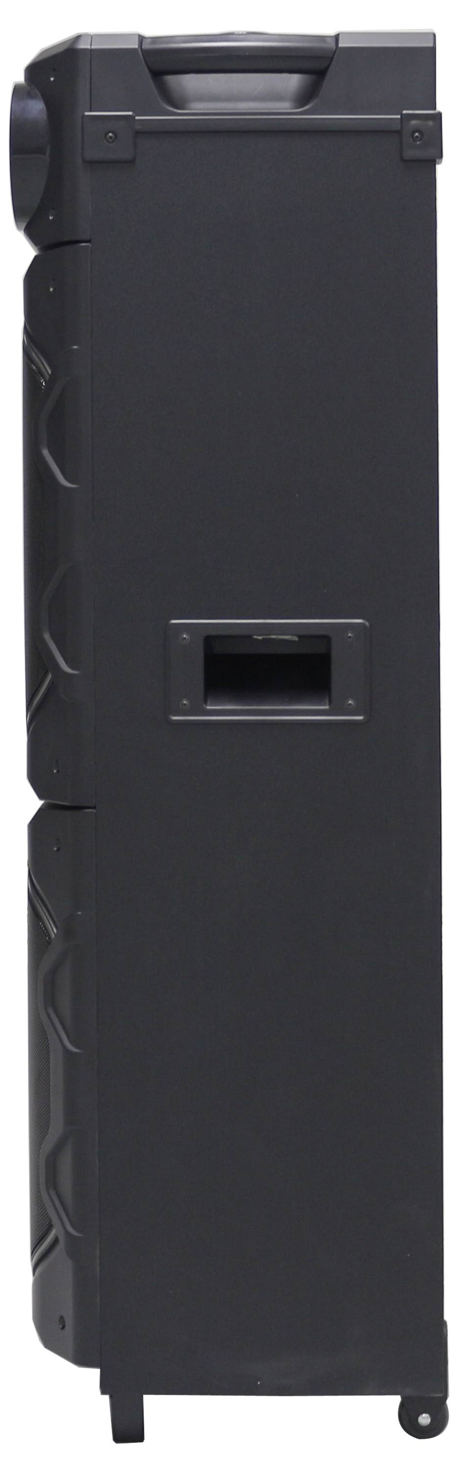 Ein hoher, schwarzer Schutzkoffer mit Griff und Rollen, der zum sicheren Transport langer Gegenstände entwickelt wurde.