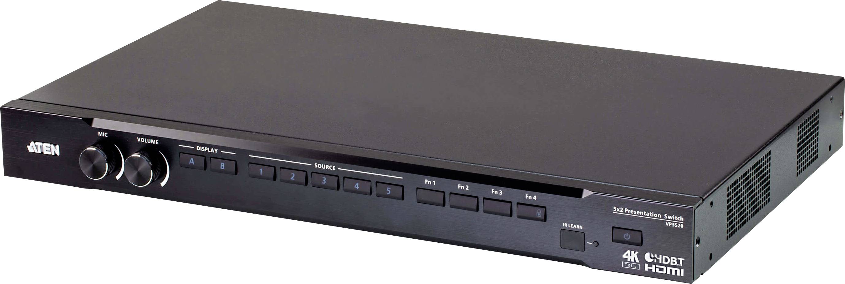 Ein 4K HDMI Multiview-Switch mit mehreren Eingabetasten auf dem Frontpanel, entwickelt zur Verwaltung von VideoQuellen auf einem einzelnen Display.