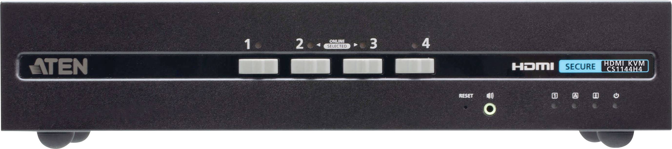 'Aten' HDMI-Switch mit vier nummerierten Eingabetasten, Modellbezeichnung rechts.