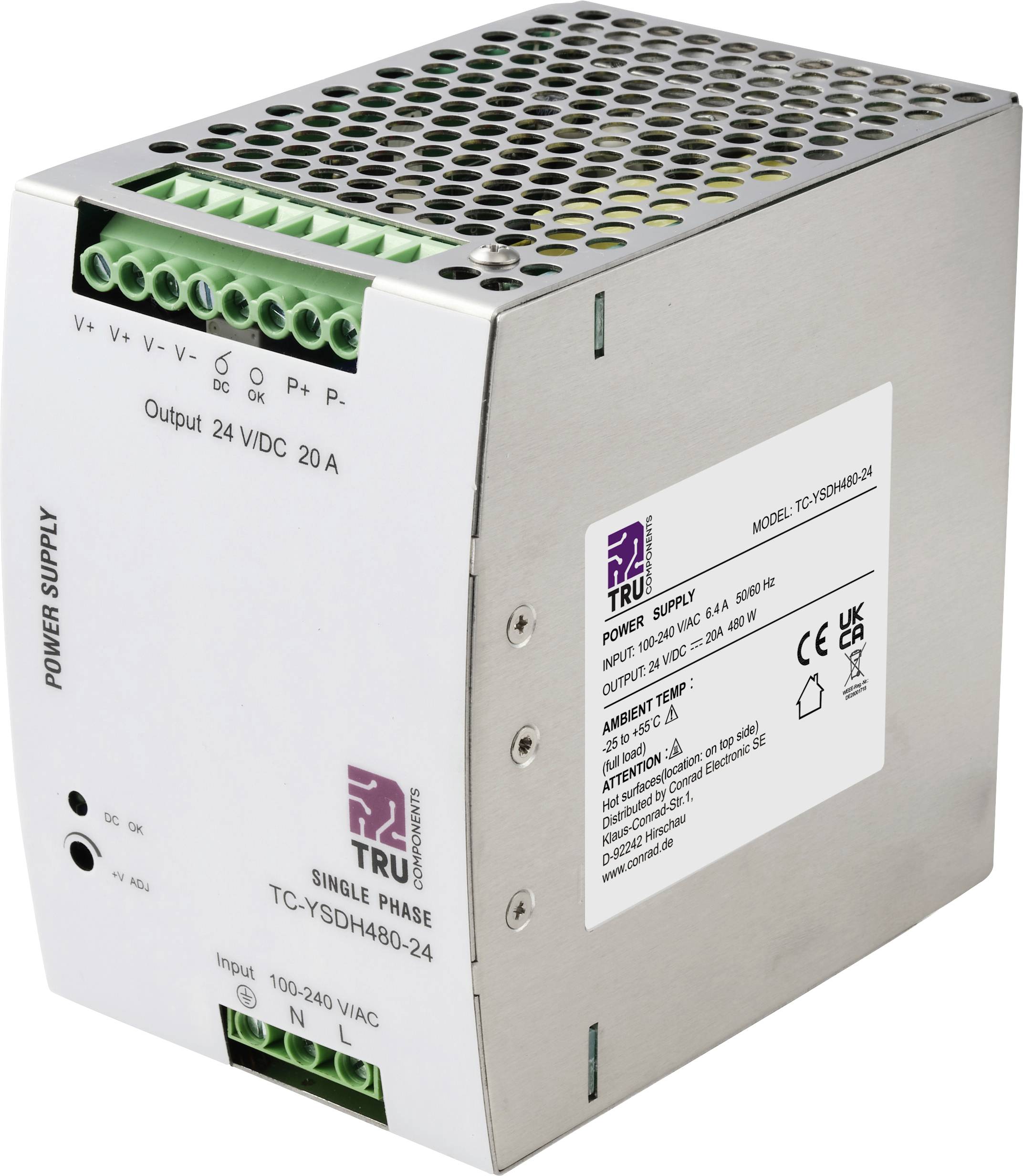 Industrielles Stromversorgungsgerät mit der Bezeichnung „Output 24 VDC 20 A