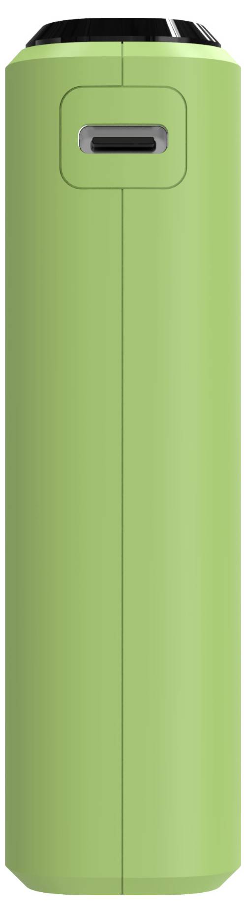 Eine grüne rechteckige tragbare Powerbank mit einem USB-C-Anschluss an einem Ende, entwickelt zum Aufladen elektronischer Geräte.