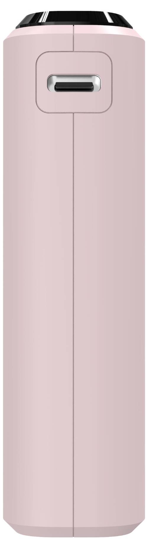 Ein rosa, rechteckiges elektronisches Gerät mit einem USB-C-Anschluss, der mittig an einem Ende positioniert ist, möglicherweise eine Powerbank oder ein tragbares Ladegerät.