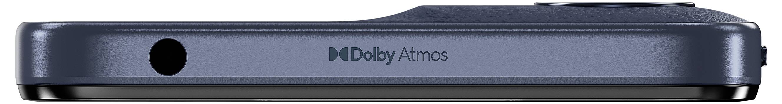 Eine elegante Smartphone-Draufsicht mit einem Dolby-Atmos-Logo und einem Kopfhöreranschluss, die die Audio-Fähigkeiten des Geräts hervorheben.